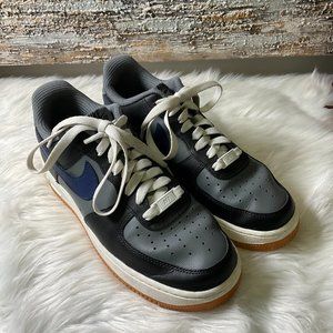 Nike Mens Nike Air Force 1 Gray Black Leather Lace Up Low Top Sneaker Shoes Sz 8